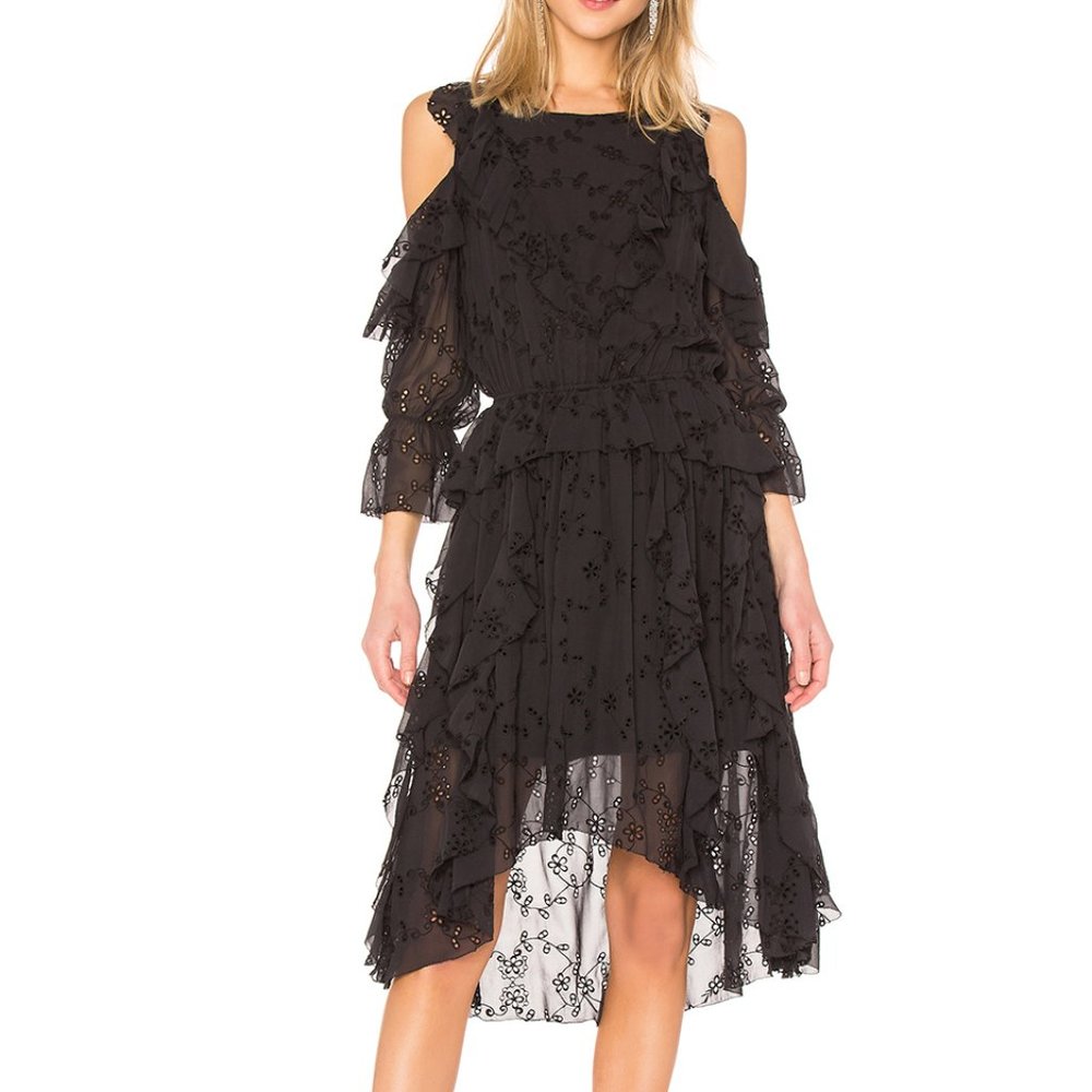 Joie Alpheus Black Cold Shoulder Ruffle Dress